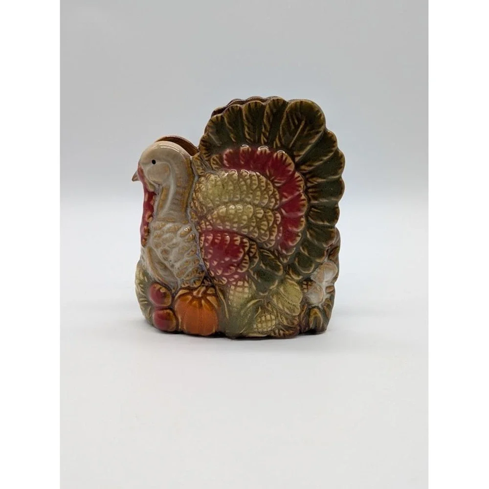 Vintage Thanksgiving Turkey Ceramic Napkin Holder Harvest Fall‎ Farmhouse Rustic